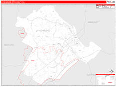 Lynchburg City County, VA Digital Map Red Line Style